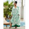 imageMoss Rose Women Summer Caftan Coverups Dress Kimono Beach Vacation Wear V Neck Print Maxi Boho DressBgreen