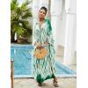imageMoss Rose Women Summer Caftan Coverups Dress Kimono Beach Vacation Wear V Neck Print Maxi Boho DressBgreen