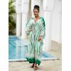 imageMoss Rose Women Summer Caftan Coverups Dress Kimono Beach Vacation Wear V Neck Print Maxi Boho DressBgreen