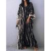 imageMoss Rose Women Summer Caftan Coverups Dress Kimono Beach Vacation Wear V Neck Print Maxi Boho DressBlack