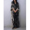 imageMoss Rose Women Summer Caftan Coverups Dress Kimono Beach Vacation Wear V Neck Print Maxi Boho DressBlack