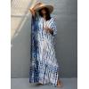 imageMoss Rose Women Summer Caftan Coverups Dress Kimono Beach Vacation Wear V Neck Print Maxi Boho DressBlue Black