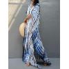 imageMoss Rose Women Summer Caftan Coverups Dress Kimono Beach Vacation Wear V Neck Print Maxi Boho DressBlue Black