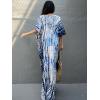 imageMoss Rose Women Summer Caftan Coverups Dress Kimono Beach Vacation Wear V Neck Print Maxi Boho DressBlue Black