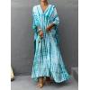 imageMoss Rose Women Summer Caftan Coverups Dress Kimono Beach Vacation Wear V Neck Print Maxi Boho DressBlue Green