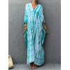 imageMoss Rose Women Summer Caftan Coverups Dress Kimono Beach Vacation Wear V Neck Print Maxi Boho DressBlue Green