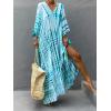 imageMoss Rose Women Summer Caftan Coverups Dress Kimono Beach Vacation Wear V Neck Print Maxi Boho DressBlue Green