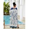 imageMoss Rose Women Summer Caftan Coverups Dress Kimono Beach Vacation Wear V Neck Print Maxi Boho DressBnavy