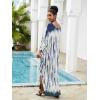 imageMoss Rose Women Summer Caftan Coverups Dress Kimono Beach Vacation Wear V Neck Print Maxi Boho DressBnavy