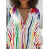 imageMoss Rose Women Summer Caftan Coverups Dress Kimono Beach Vacation Wear V Neck Print Maxi Boho DressBrainbow