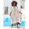 imageMoss Rose Women Summer Caftan Coverups Dress Kimono Beach Vacation Wear V Neck Print Maxi Boho DressBrainbow
