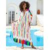 imageMoss Rose Women Summer Caftan Coverups Dress Kimono Beach Vacation Wear V Neck Print Maxi Boho DressBrainbow
