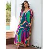 imageMoss Rose Women Summer Caftan Coverups Dress Kimono Beach Vacation Wear V Neck Print Maxi Boho DressD Clouds Print
