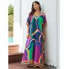 imageMoss Rose Women Summer Caftan Coverups Dress Kimono Beach Vacation Wear V Neck Print Maxi Boho DressD Clouds Print