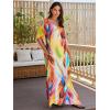 imageMoss Rose Women Summer Caftan Coverups Dress Kimono Beach Vacation Wear V Neck Print Maxi Boho DressDfireworks Print