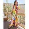 imageMoss Rose Women Summer Caftan Coverups Dress Kimono Beach Vacation Wear V Neck Print Maxi Boho DressDfireworks Print