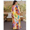 imageMoss Rose Women Summer Caftan Coverups Dress Kimono Beach Vacation Wear V Neck Print Maxi Boho DressDfireworks Print