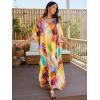 imageMoss Rose Women Summer Caftan Coverups Dress Kimono Beach Vacation Wear V Neck Print Maxi Boho DressDfireworks Print