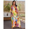 imageMoss Rose Women Summer Caftan Coverups Dress Kimono Beach Vacation Wear V Neck Print Maxi Boho DressDfireworks Print