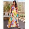 imageMoss Rose Women Summer Caftan Coverups Dress Kimono Beach Vacation Wear V Neck Print Maxi Boho DressDfireworks Print