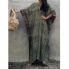 imageMoss Rose Women Summer Caftan Coverups Dress Kimono Beach Vacation Wear V Neck Print Maxi Boho DressGreen