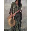 imageMoss Rose Women Summer Caftan Coverups Dress Kimono Beach Vacation Wear V Neck Print Maxi Boho DressGreen