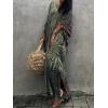 imageMoss Rose Women Summer Caftan Coverups Dress Kimono Beach Vacation Wear V Neck Print Maxi Boho DressGreen