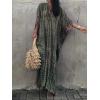 imageMoss Rose Women Summer Caftan Coverups Dress Kimono Beach Vacation Wear V Neck Print Maxi Boho DressGreen