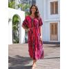 imageMoss Rose Women Summer Caftan Coverups Dress Kimono Beach Vacation Wear V Neck Print Maxi Boho DressRose