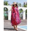 imageMoss Rose Women Summer Caftan Coverups Dress Kimono Beach Vacation Wear V Neck Print Maxi Boho DressRose