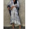 imageMoss Rose Women Summer Caftan Coverups Dress Kimono Beach Vacation Wear V Neck Print Maxi Boho DressWhite Blue