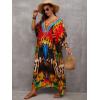 imageMoss Rose Women Summer Caftan Coverups Dress Kimono Beach Vacation Wear V Neck Print Maxi Boho DressZ Colorful 3