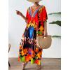 imageMoss Rose Women Summer Caftan Coverups Dress Kimono Beach Vacation Wear V Neck Print Maxi Boho DressZ Colorful 3
