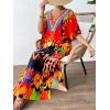 imageMoss Rose Women Summer Caftan Coverups Dress Kimono Beach Vacation Wear V Neck Print Maxi Boho DressZ Colorful 3