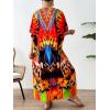 imageMoss Rose Women Summer Caftan Coverups Dress Kimono Beach Vacation Wear V Neck Print Maxi Boho DressZ Colorful 3