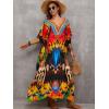 imageMoss Rose Women Summer Caftan Coverups Dress Kimono Beach Vacation Wear V Neck Print Maxi Boho DressZ Colorful 3