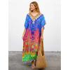 imageMoss Rose Women Summer Caftan Coverups Dress Kimono Beach Vacation Wear V Neck Print Maxi Boho DressZ Colorful 4