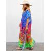 imageMoss Rose Women Summer Caftan Coverups Dress Kimono Beach Vacation Wear V Neck Print Maxi Boho DressZ Colorful 4