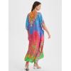 imageMoss Rose Women Summer Caftan Coverups Dress Kimono Beach Vacation Wear V Neck Print Maxi Boho DressZ Colorful 4