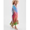 imageMoss Rose Women Summer Caftan Coverups Dress Kimono Beach Vacation Wear V Neck Print Maxi Boho DressZ Colorful 4