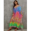 imageMoss Rose Women Summer Caftan Coverups Dress Kimono Beach Vacation Wear V Neck Print Maxi Boho DressZ Colorful 4