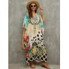 imageMoss Rose Women Summer Caftan Coverups Dress Kimono Beach Vacation Wear V Neck Print Maxi Boho DressZ Colorful 5