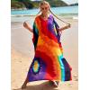 imageMoss Rose Women Summer Caftan Coverups Dress Kimono Beach Vacation Wear V Neck Print Maxi Boho DressZcolorful 2