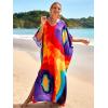 imageMoss Rose Women Summer Caftan Coverups Dress Kimono Beach Vacation Wear V Neck Print Maxi Boho DressZcolorful 2