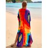 imageMoss Rose Women Summer Caftan Coverups Dress Kimono Beach Vacation Wear V Neck Print Maxi Boho DressZcolorful 2