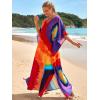 imageMoss Rose Women Summer Caftan Coverups Dress Kimono Beach Vacation Wear V Neck Print Maxi Boho DressZcolorful 2