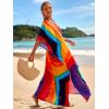 imageMoss Rose Women Summer Caftan Coverups Dress Kimono Beach Vacation Wear V Neck Print Maxi Boho DressZcolorful 2