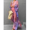 imageMoss Rose Women Summer Caftan Coverups Dress Kimono Beach Vacation Wear V Neck Print Maxi Boho DressZpink