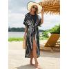imageMoss Rose Women Summer Caftan Kimono Cardigan Open Fron Swimsuit Kaftan Maxi Beach Vacation Clothes with BeltAblack