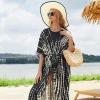 imageMoss Rose Women Summer Caftan Kimono Cardigan Open Fron Swimsuit Kaftan Maxi Beach Vacation Clothes with BeltAblack